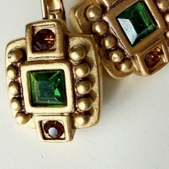 OSCAR DE LA RENTA Leverback Dangle Earrings : Matte Gold, Green + Brown Crystal