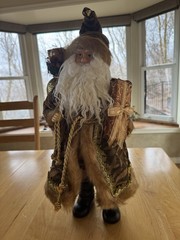 Old World Vintage Santa-Tapestry Gold Faux Fur-Stand Alone-18” Tall-Regal