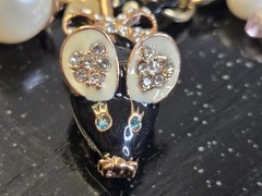 VINTAGE BETSEY JOHNSON PINK CORSET ENAMEL FINISH DANGLING CHARMS FAUX PEARLS…