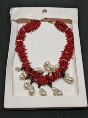 Zara Faux Red Coral Statement Necklace Bold Baroque Pearl Acrylic NWT $59.90
