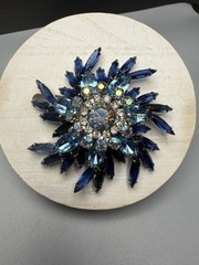 Juliana D&E BOOK PIECE Brooch Multi Blue Navettes w/AB & Clear Rhinestones 2.6”