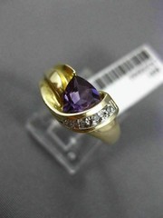 ESTATE 1.03CT ROUND DIAMOND & AAA TRILLION CUT AMETHYST 14K 2 TONE GOLD FUN RING