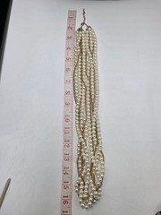 Vintage Multi Strand Faux Pearl Gold Tone Chain Statement Necklace Wedding