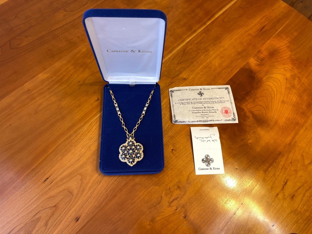 Camrose & Kross JBK Sapphire Blue Crystal Necklace & Pin Jackie Kennedy COA
