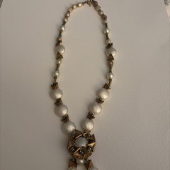Vintage Statement, Necklace, Pearls Turquoise, And Gold Tone, 22 Inches signed