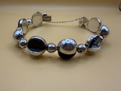 Antonio Pineda 970 Silver Black Onyx Modernist Bracelet Taxco – Eagle 21 – 74.8g