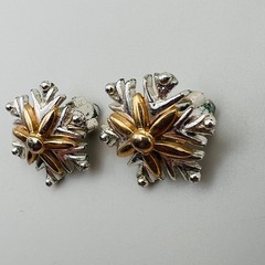 Vintage Snowflake Clip On Earrings Silver Gold Tone Two Tone Winter Holiday