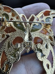 R. Steinmertz SFJ Butterfly Brooch Lapel Pin Goldtone Stained Glass 1970’s