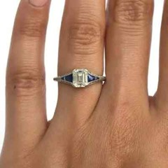 Art Deco Style Lab Created Diamond & Sapphire 14K White Gold FN Engagement Ring