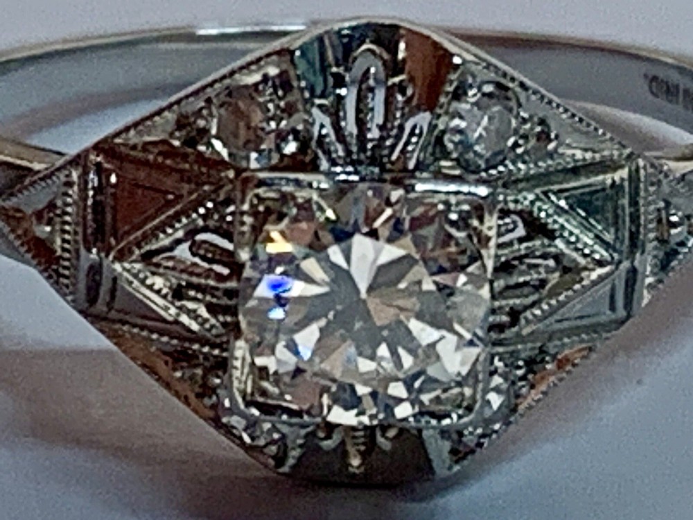 High End Vintage Solid Platinum 10% Iridium Diamond Ring! VS G-H Antique Estate