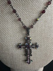 VTG Signed VCLM Victorian Gothic Cross Pendant Necklace Rhinestone Crystal