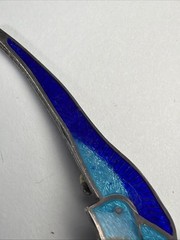 Antique Sterling Silver 925 Blue Enamel Swallow Bird Brooch Pin Art Nouveau 2.4”