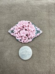 Art Deco Art Nouveau Molded Carved Pink Enamel Floral Brooch Pin