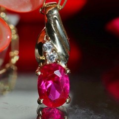 10k yellow gold pendant 0.93ct lab created ruby solitaire charm 0.95gr N3634