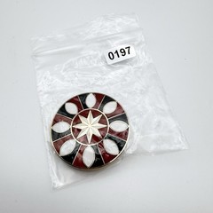 Vintage Enamel Geometric Starburst Brooch Red Black White Round 1.75″