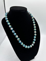Vintage Chinese Turquoise Cloisonne Enamel Hand-Knotted Floral Bead Necklace 26