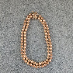 Vintage Marvella Double Strand Hand Knotted Faux Pearl Bow Necklace 15″ Signed