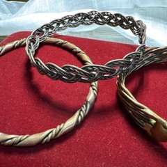 Vintage Copper Cuff Bracelet Set 3 Stackable Braided Woven Bangle