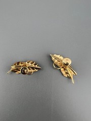 Vintage 14k GF Leaf Climber Earrings Screw Back Designer Signed Brushed Textured