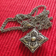 Celebrity 60’s – 70’s Silver Tone Square Pendant on Double Strand 31 Inch Chains