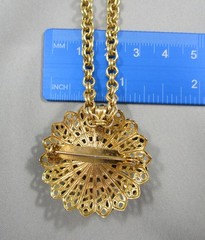 Vintage ACCESSOCRAFT Chain Porcelain Pendant Filgree Brooch Pin Necklace 836