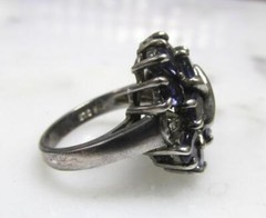Sterling Silver Synthetic Tanzanite & Genuine Diamond Cocktail Ring 8g ~ 3-H196