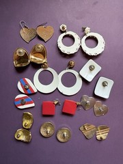 11 Pairs Vtg 80s 90s Lucite Plastic Enameled CHUNKY BOLD Assortment EARRINGS