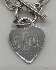 Vintage Sterling Silver Heart Toggle Necklace Chunky 18” 61.8 Grams Monogram