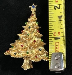 Vintage GERRY’S Gold Tone Christmas Tree Red Green Ornaments Brooch Pin