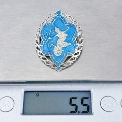 Vintage Sterling Silver 925 Blue Niello Siam Filigree Brooch