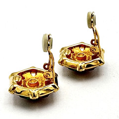 SWAROVSKI vintage earrings – hexagon clip-ons – gold & jewel-tone crystals swan