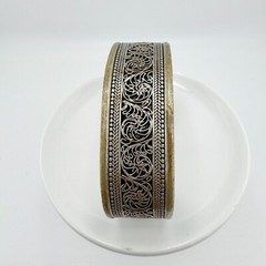 Vintage Nepal Filigree Silver Tone Cuff Hero Retro Bracelet Leaf Swirl