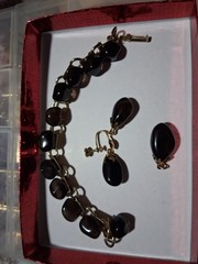 1960’s 4 Pc Smoky quartz Jewelry Set Gold Filled, Pendant,Bracelet, Pin,Earrings