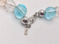 Vintage Monet Glass Pastel Beaded Clear Blue Pink Silver Tone Necklace Hang Tag