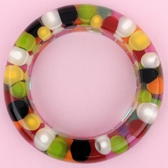 Vtg 1960s SOBRAL Clear Lucite Colorful Injected Bubble Chunky Bracelet Mod 8″