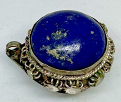 Antique 21mm Blue Lapis Lazuli Silver Tribal Eye Pendant Yemeni