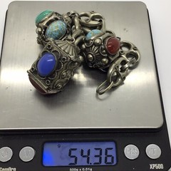 MCM VTG Etruscan Mediterranean Silver 800? Charm Bracelet 54g 8.5″ Turquoise