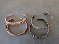 Lot of 4 Vintage Solid Copper Cuff Bracelets Southwestern Stamped Message Stack