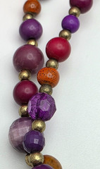 Gold Tone Multicolor Beaded Charm Fringe Necklace Double Strand Glass Lucite 21″