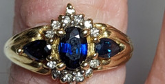 10K YELLOW GOLD SAPPHIRES DIAMONDS RING SIZE 7 SIGNED 10K ADL 3.1+ GRAMS