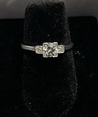 Art Deco c.1930 White Sapphire Diamond 18K White Gold Platinum Ring Sz 5.75