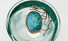 Sterling Silver 925 Abstract Turquoise Vintage Modernist Retro Pendant Handmade