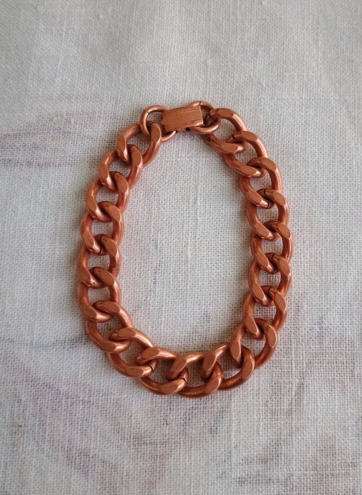 Vintage Solid Copper Bracelet 8″ Cuban Curb Link Weighty 50 Grams Hallmarked