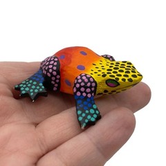Wooden colorful frog brooch yellow orange spotted lapel pin light weight