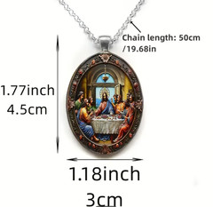 1 Piece Vintage Style Last Supper Oval Glass Pendant Necklace White Gold Plated