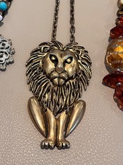 3 Vintage Statement Necklaces – Articulated Lion, Rhinestones, Mixed Materials