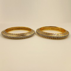 South Indian Style CZ Bangle Set, 22K Gold Plated, Elegant Handmade Bridal Set