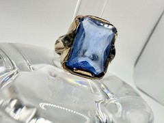 Antique Old VTG 10k Gold Filled Signed Ring SZ11 Blue Glass Damage 9.3gram READ