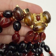 Vintage Monet Glass Stone Cabochon Clasp Multi Strand Resin Beaded Necklace