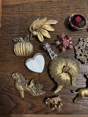 Vintage Pin Brooch Jewelry Lot 15 Piece Assorted Brooches Rhinestones Crystals